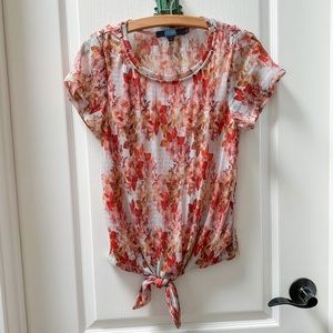 Anthropologie Eva Franco Pink Floral Shimmer Top Size XS